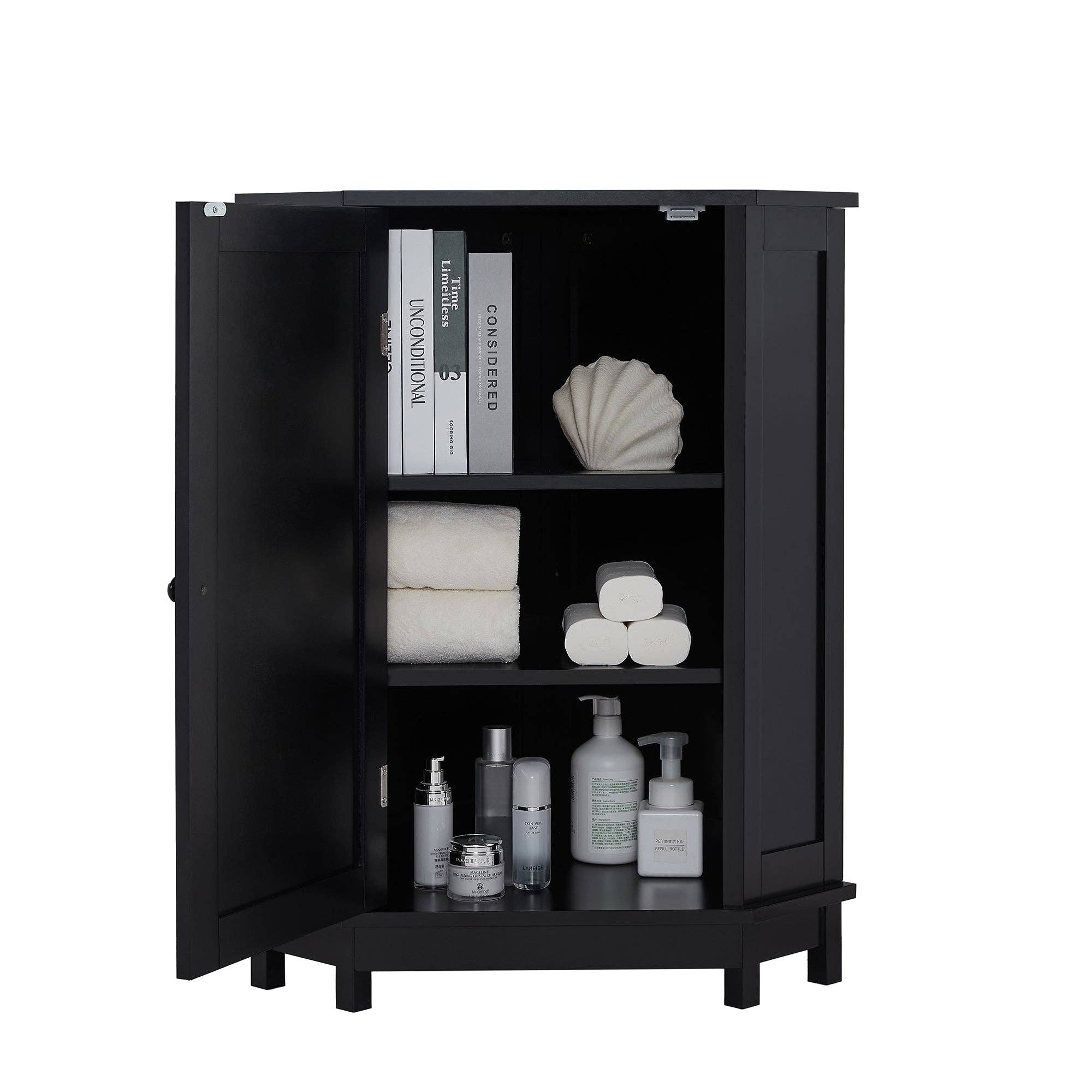 Orange County Decor - Wholesale Cabinet - Black Bathroom Cabinet Triangle Corner Storage Cabinet With Adjustable Shelf Modern Style Mdf Board Black Mdf13