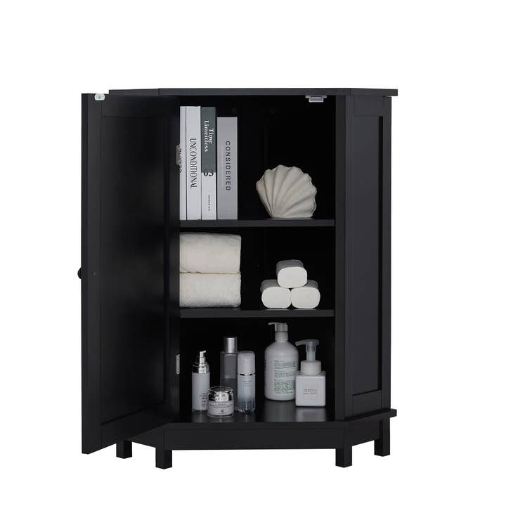 Orange County Decor - Wholesale Cabinet - Black Bathroom Cabinet Triangle Corner Storage Cabinet With Adjustable Shelf Modern Style Mdf Board Black Mdf13