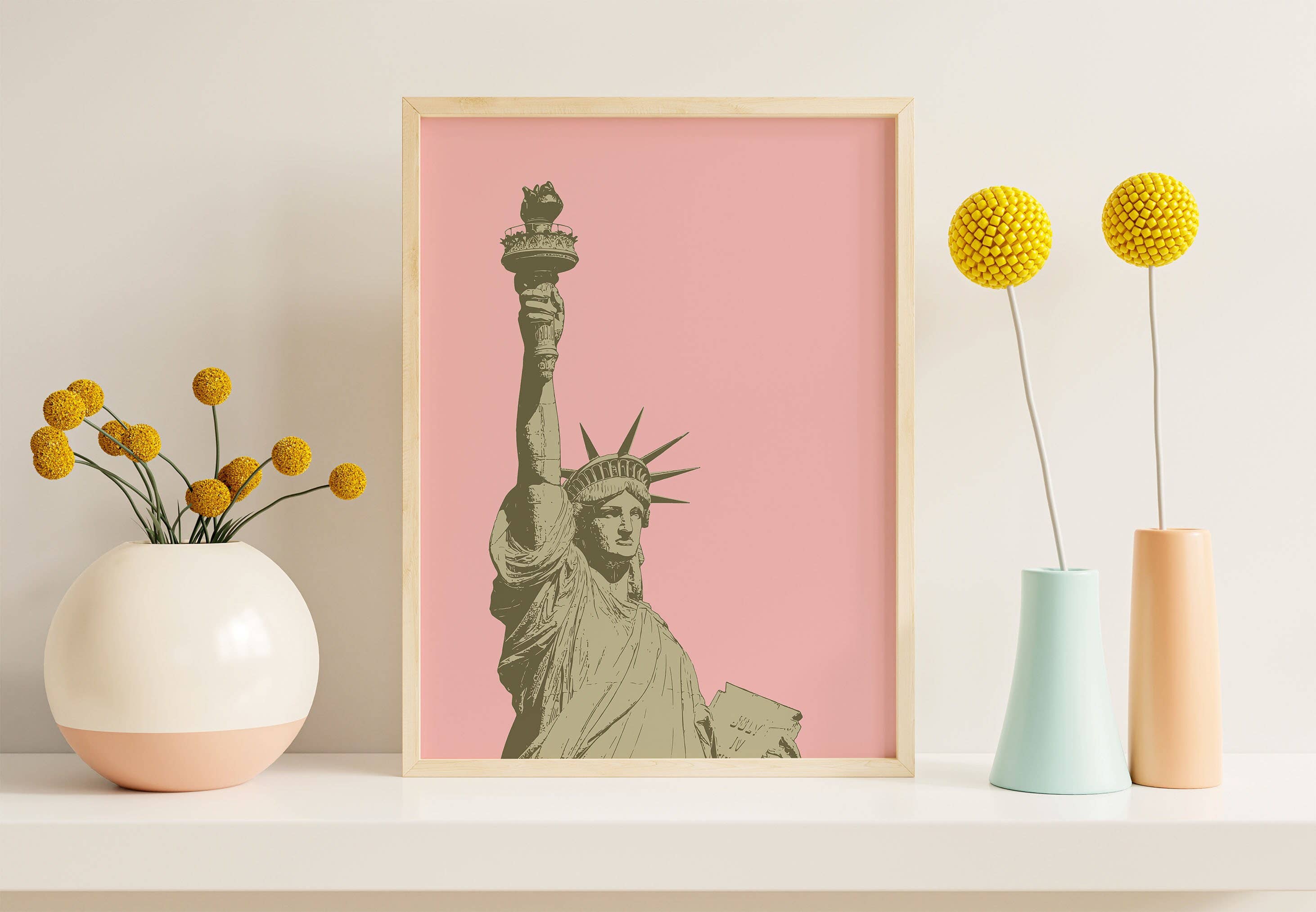 Newpencilbox Art - Venta al por mayor Ilustración - Lámina artística en colores pastel de la Estatua de la Libertad de Nueva York, color rosa6