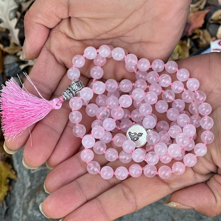 Lungta Imports - Wholesale Prayer Beads Necklace - Tibetan Rose Quartz 108 Beads Mala Meditation Yoga