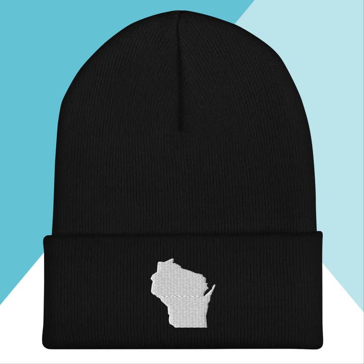 Wisconsin State Shape Cuffed Beanie for wholesale by North Owl Apparel