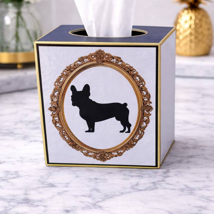 Kleenexdoos met hondensilhouet in een gouden lijst voor wholesale door TOPICS IN THE TROPICS
