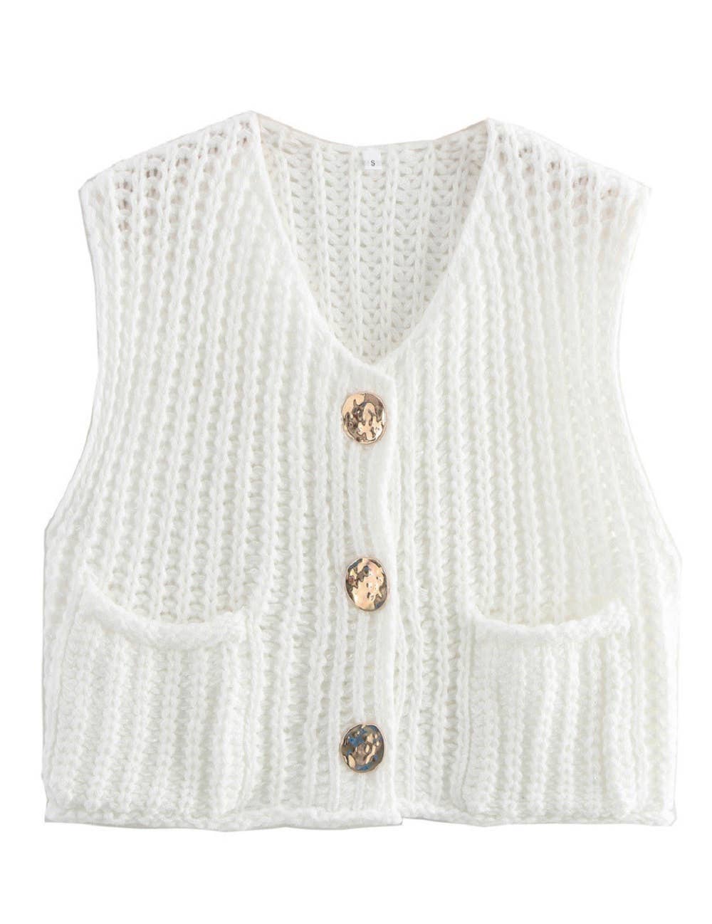 Sweetkama – Engroshandel Strikvest/slipover – Kvinder – Sweetkama damevest med rund hals i ensfarvet strækstof, kort model32