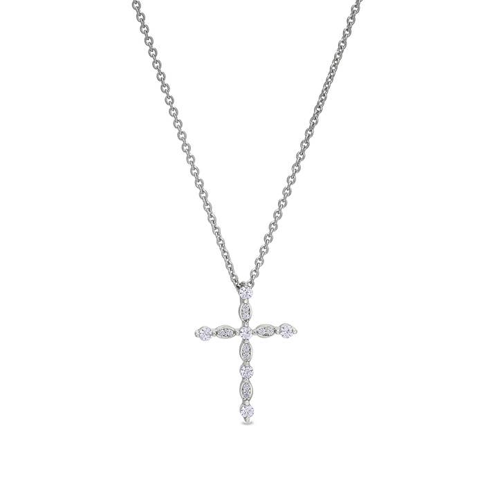 Croix en diamant simulé en argent sterling avec finition platine pour la vente par Kelly Waters