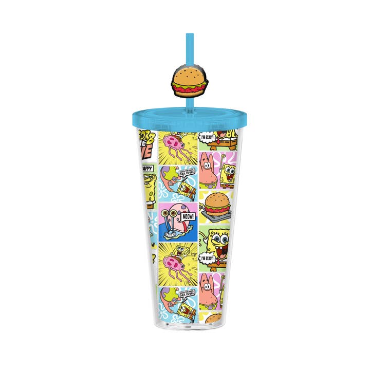 Spongebob Comic Panels 24oz Plastic Cold Cup w/ Lid & Topper for wholesale by Silver Buffalo