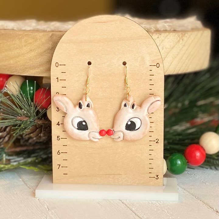 Clayhouse Colours – Brincos de argola por atacado – Brincos Rudolph Holiday Clay1