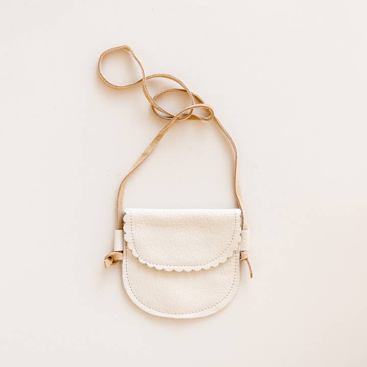 Little Girl Scalloped Leather Purse in Cream for wholesale by Sun & Lace