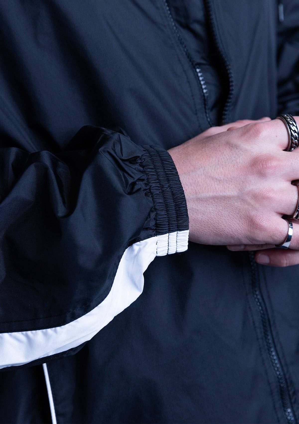 2600S Unisex Full Zipper Taffeta Nylon Tracksuit Jacket and Joggers Set with White Piping - Black for wholesale on Faire6