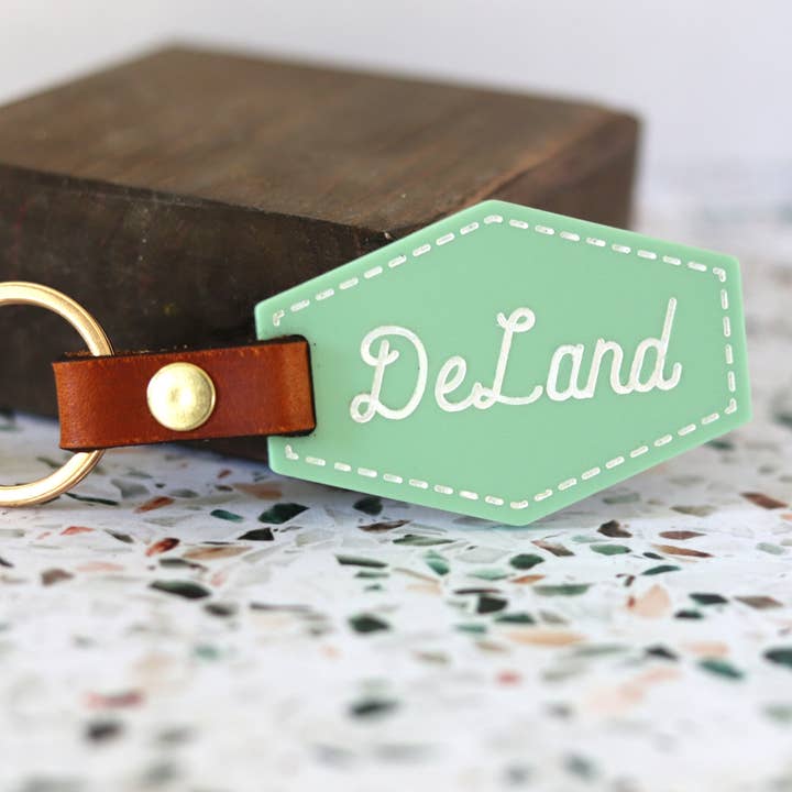 Poofy Cheeks - Wholesale Keychain - Women's - Custom Acrylic City Keychain - Cursive Font