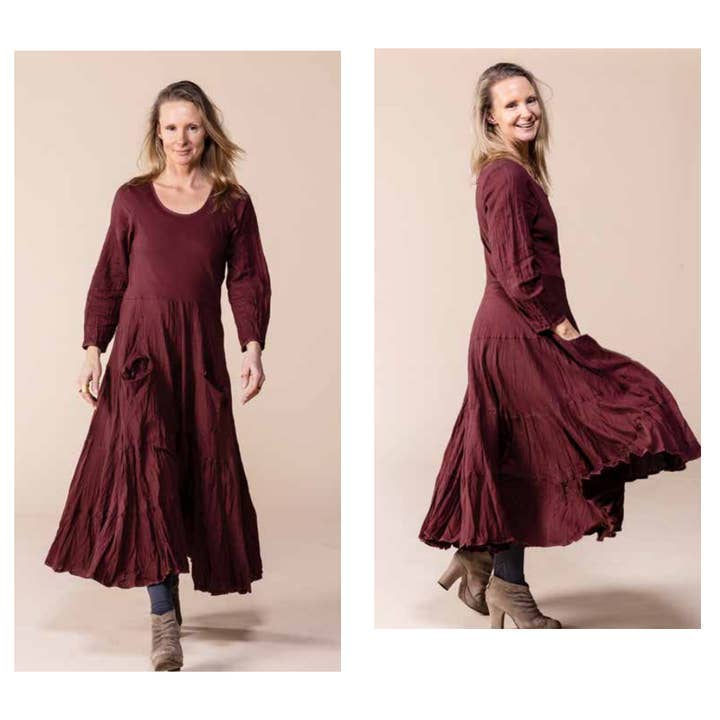 Dewani Dress - Brushed Cotton - Solid Garnet for wholesale by Paisley & Pomegranate