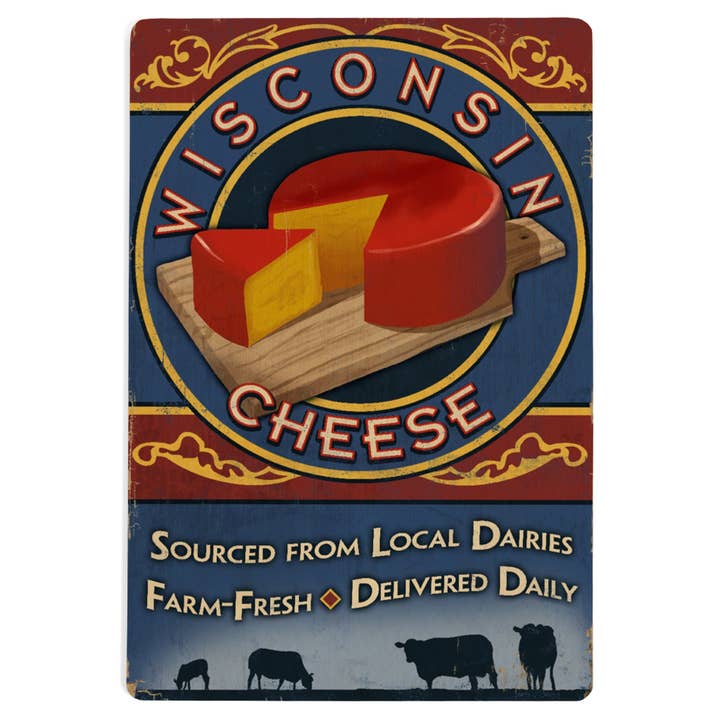 WOOD POSTCARD Wisconsin, Cheese Vintage Sign for wholesale by Lantern Press
