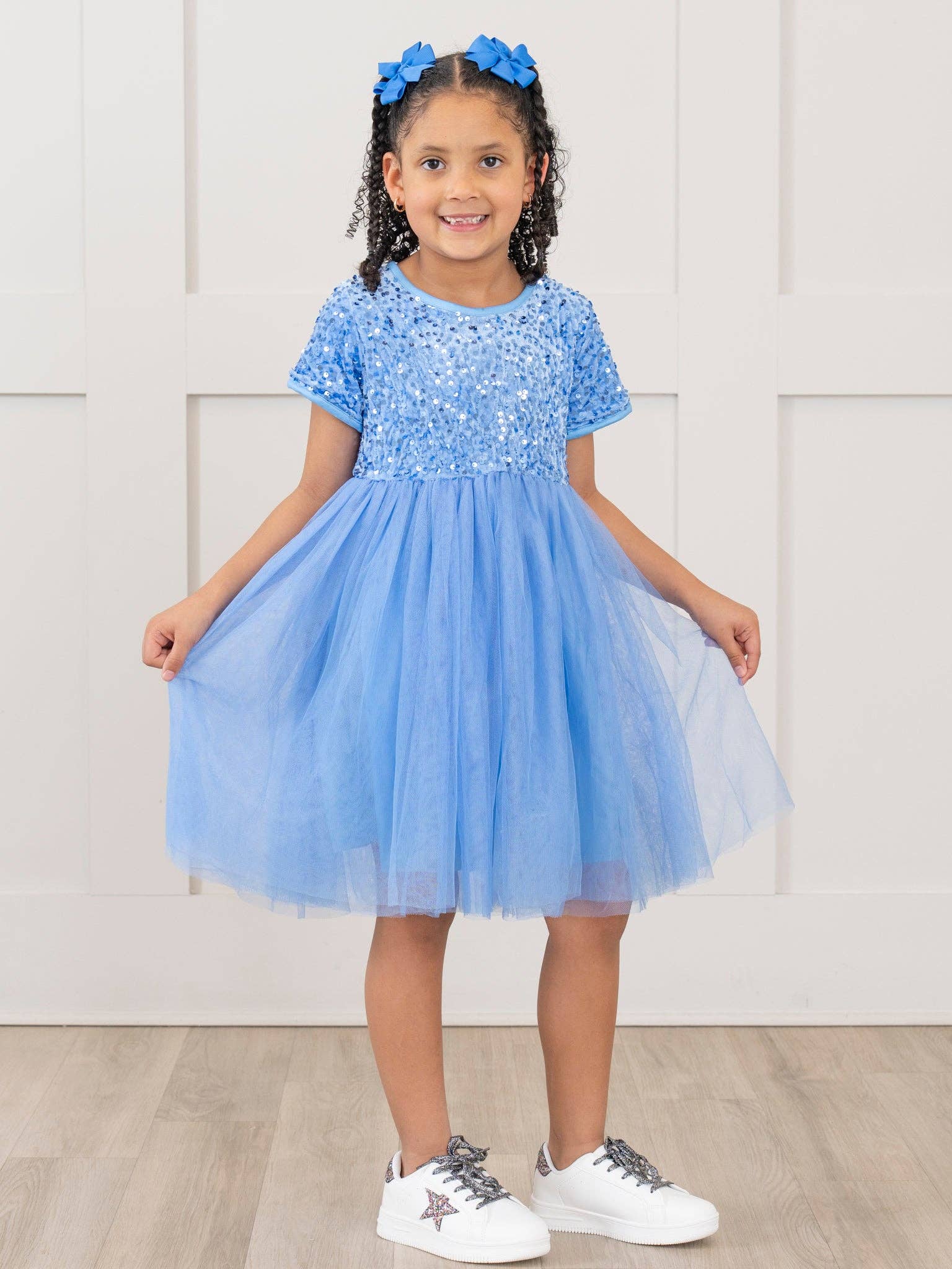 Marie Nicole Clothing - Wholesale Dress - Kids - Blue Sparkly Tulle Swing Dress1