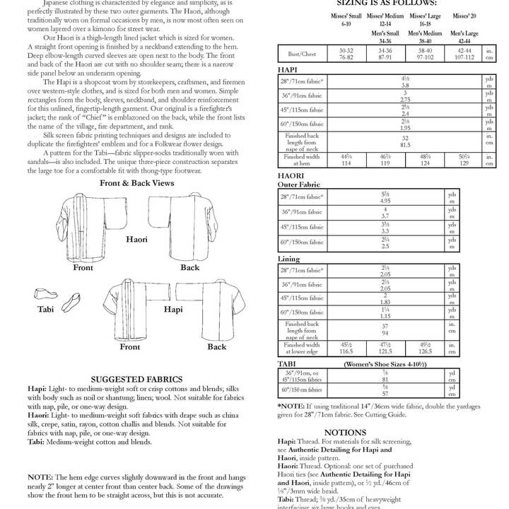 Folkwear – Engroshandel DIY-sysæt – 129 japanske Hapi & Haori - Syopskrift13