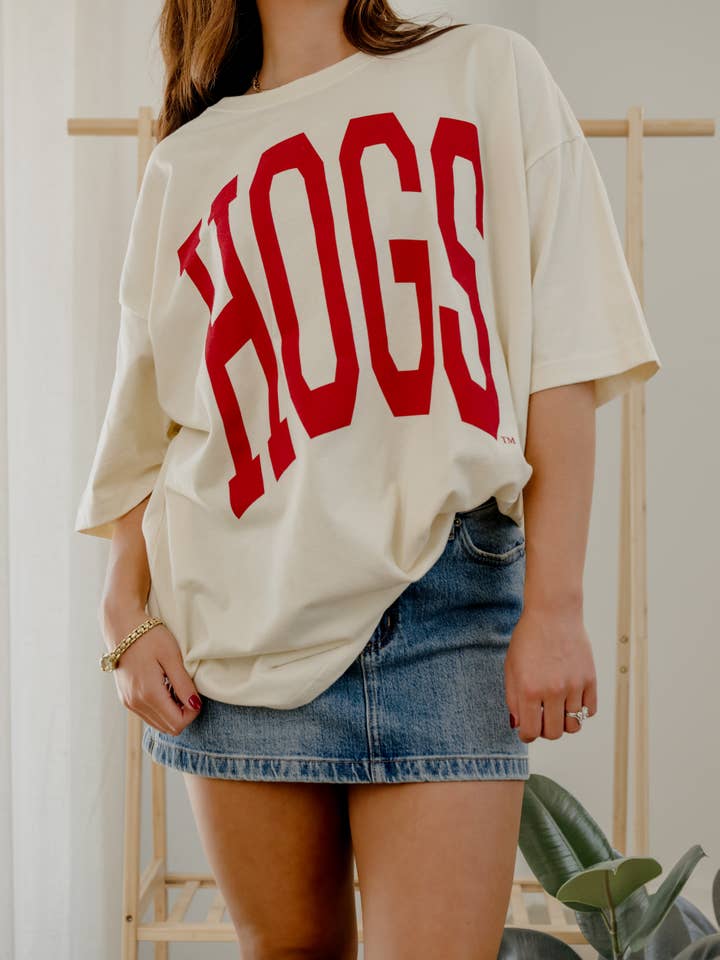 LivyLu - Vente T-shirt à imprimés – femme - T-shirt Arkansas Razorbacks Hogs Tall Boy blanc cassé taille unique1