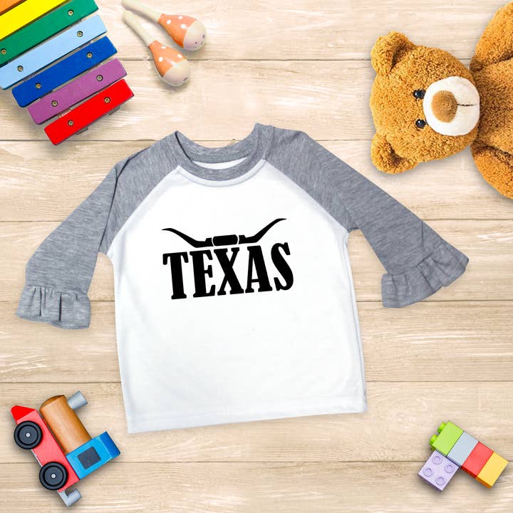 Texas Longhorns - Fall Toddler Graphic Tee w/ Flutter Cuffs for wholesale by ImprintKidsClothing
