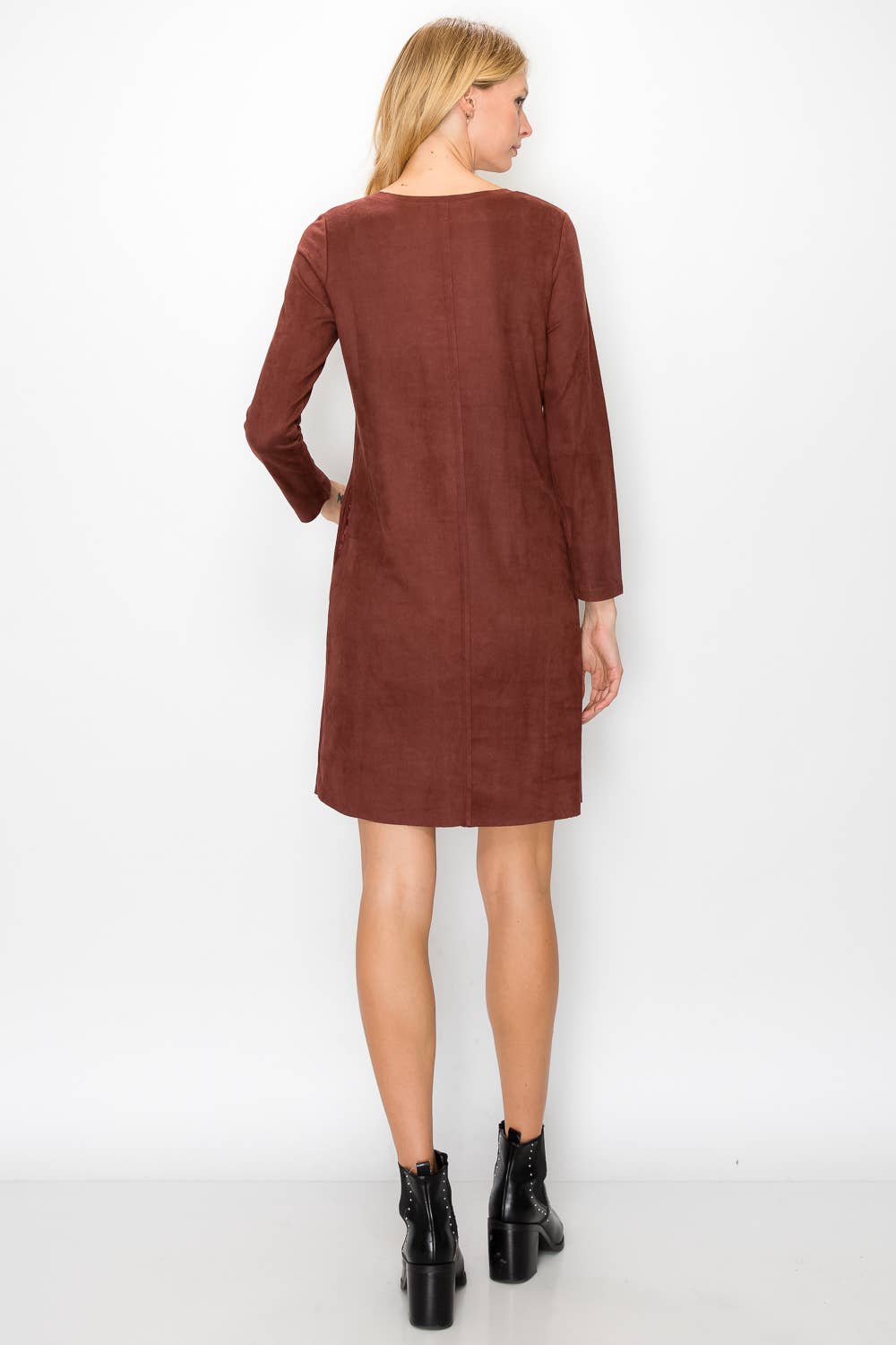 Joh Apparel – wholesale Klänning - Dam – Aurora Stretch Suede Rund-Neck klänning med fickor63