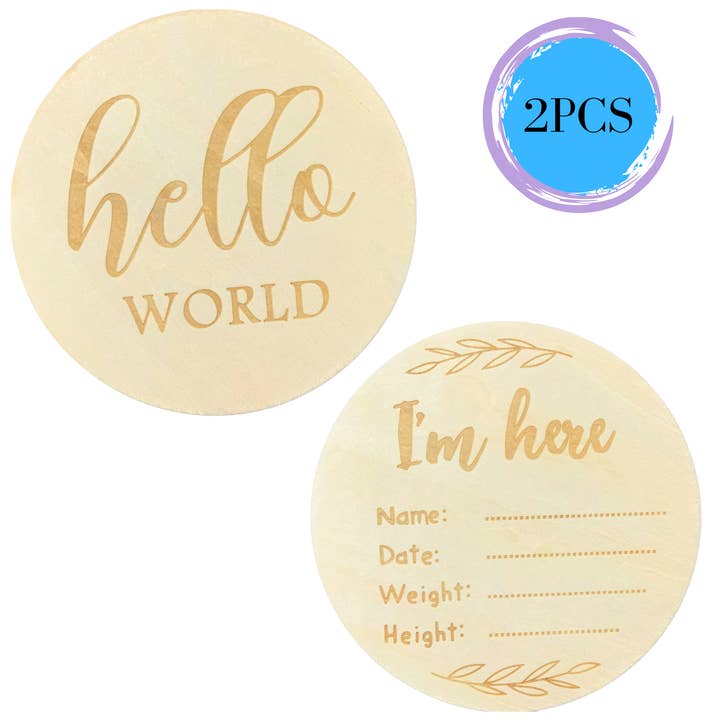 Wooden Baby Announcement Sign - gift newborn baby (2 pcs) for wholesale by verona home and gift