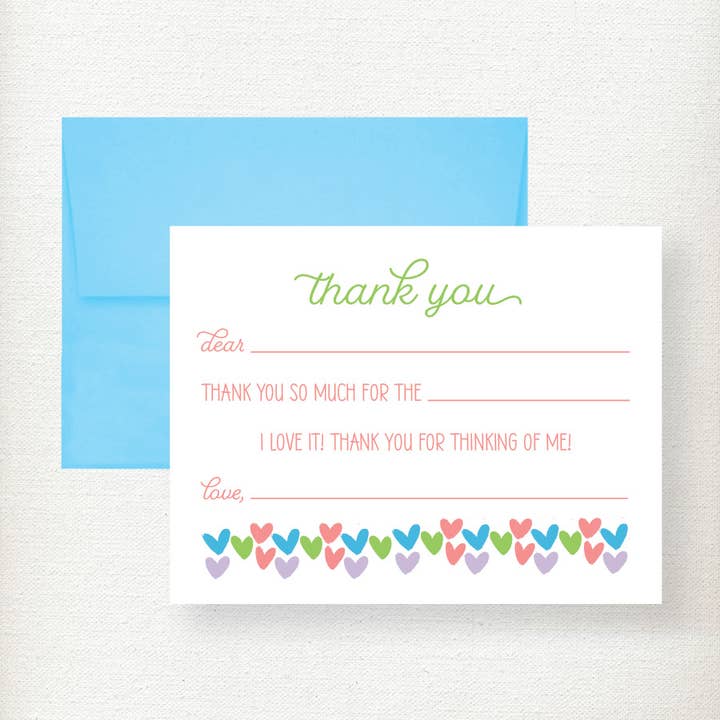Kids Hearts Fill in Thank You Note Card for wholesale by Kramer Drive