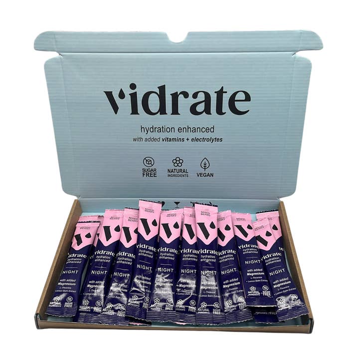 ViDrate – Engroshandel Pulver til sunhedsdrik – Vidrate 20-pakning med breve - Nat (Blandet bær)