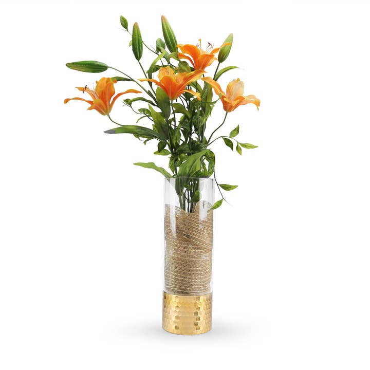 WGV International - Wholesale Vase - WGV Cylinder Glass Vase with Gold Foil Honeycomb - 4" x 8"H7