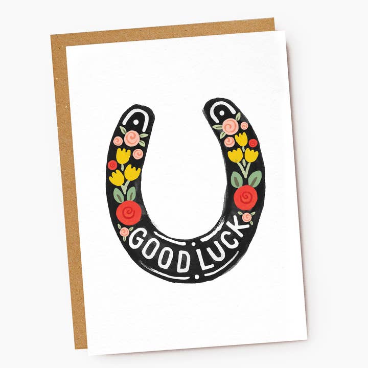 Jade Fisher - Vente Cartes de bonne chance - Carte de bonne chance en forme de fer à cheval à motif floral