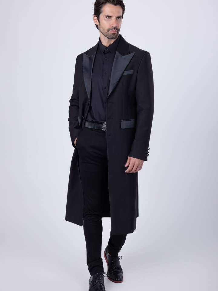 Blazer Comprido de Lapela de Pico Brilhante Sólido Masculino 4LBL43 por atacado de BARABAS