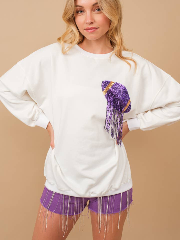 34253T - Fleece Terry Football Sequin Fringe Sweatshirt for wholesale by Blue B
