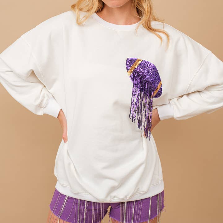 Blue B - Wholesale Sweatshirt - Women's - 34253T - Fleece Terry Football Sequin Fringe Sweatshirt14