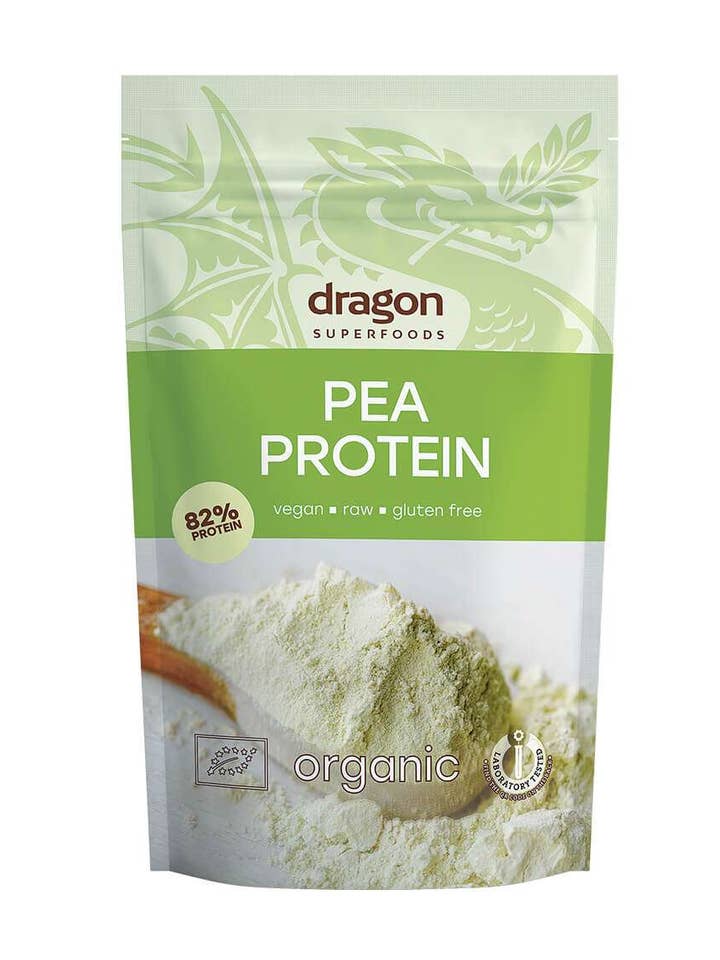 Proteine di piselli, 80% di proteine, bio, Dragon Superfoods, 200 g/1,5 kg per la vendita all'ingrosso da parte di Smart Organic
