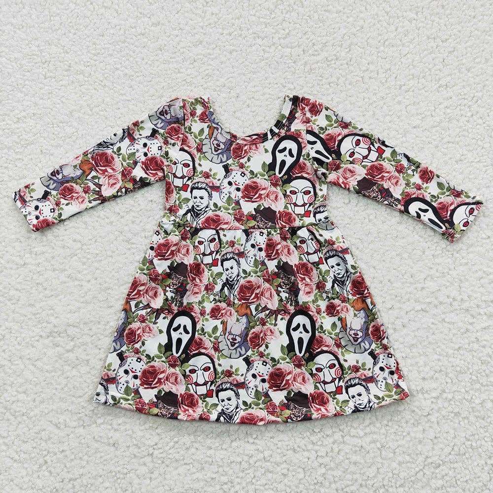 Aier Wholesale - Wholesale Dress - Kids - Baby Girls Halloween Flowers Knee Length Dresses0