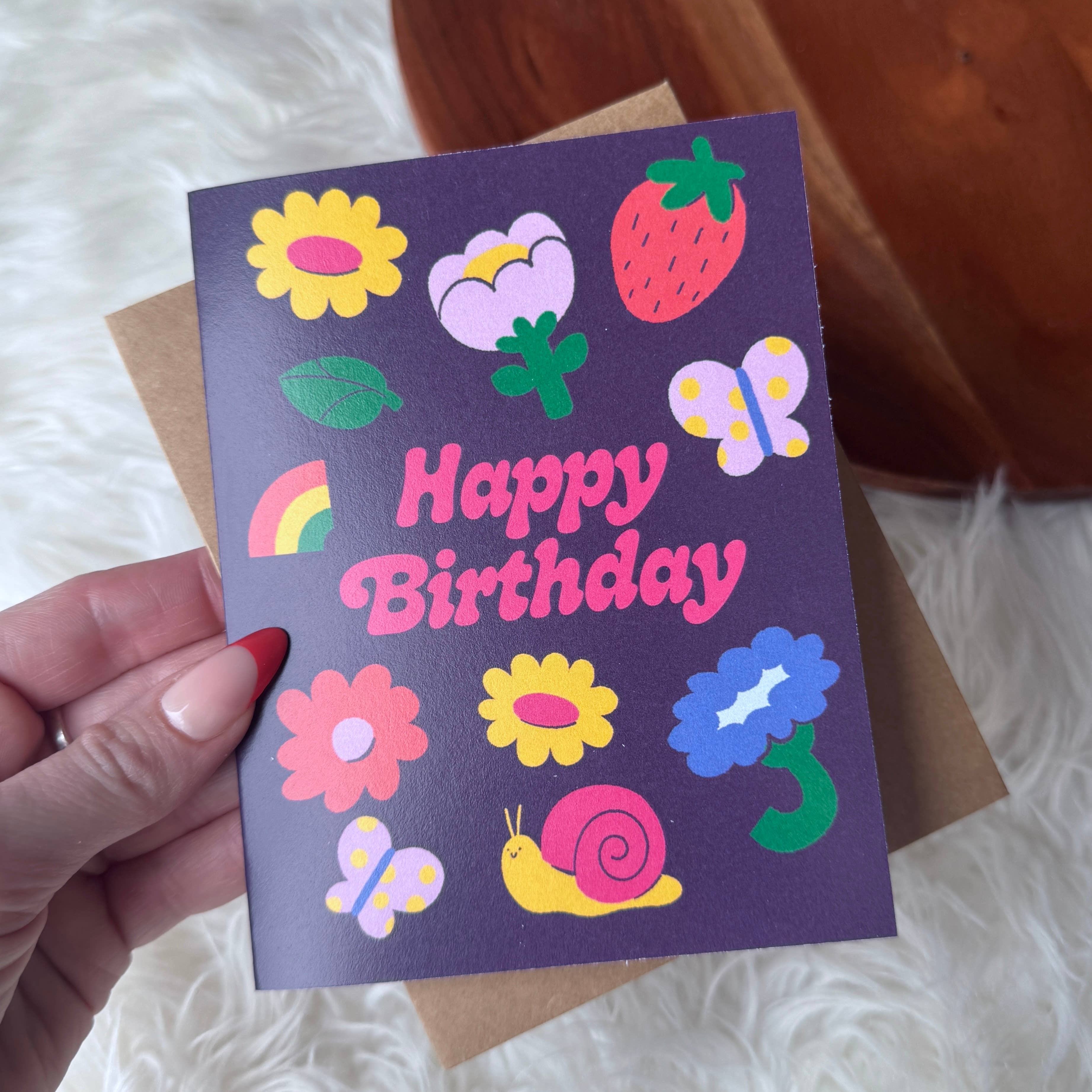 Big Moods - Wholesale Birthday Card - Happy Birthday Flowers & Cute Icons Spring Dark Card0