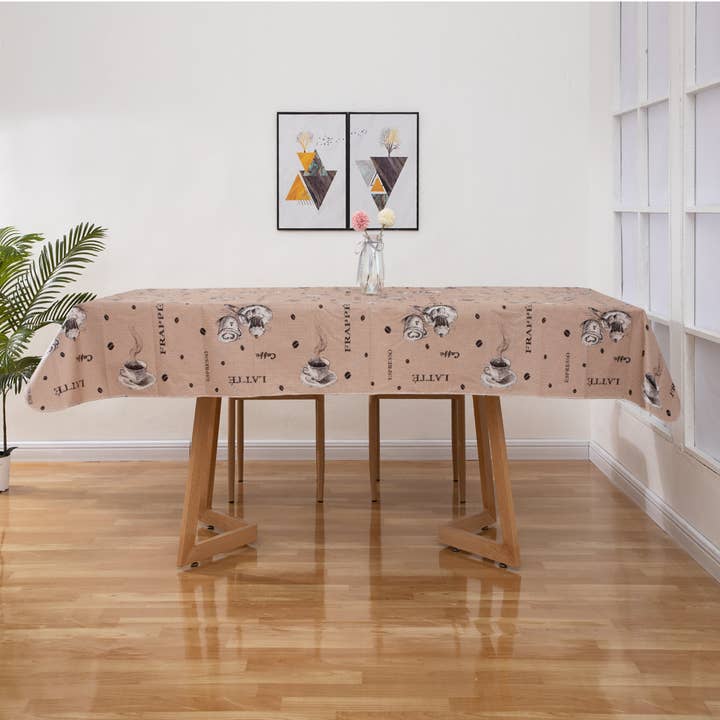 Ray Star - Wholesale Tablecloth - RAY STAR Light brown vintage coffee Tablecloth With Flannel Backing Round and Rectangle