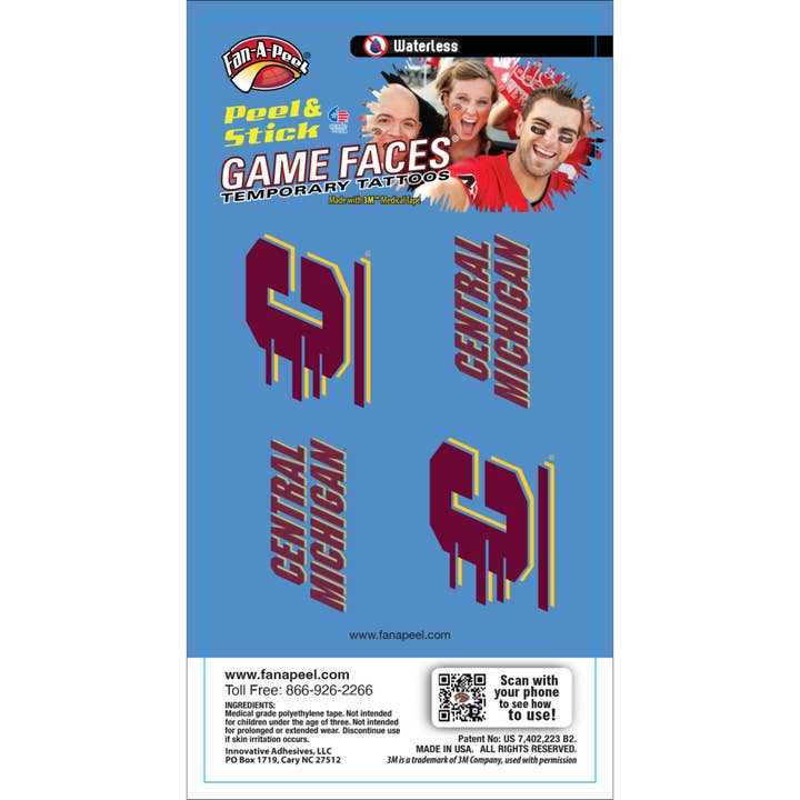 Central Michigan Game Faces® Temporary Tattoos for wholesale by Fanapeel / Gamefaces