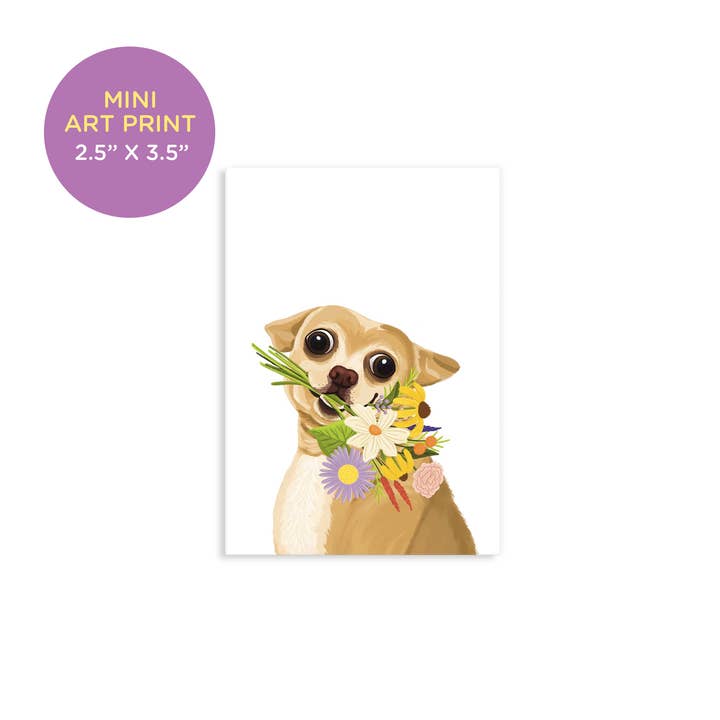 Cute Chihuahua Dog With Floral Bouquet Mini Art Print for wholesale by Grey Street Paper