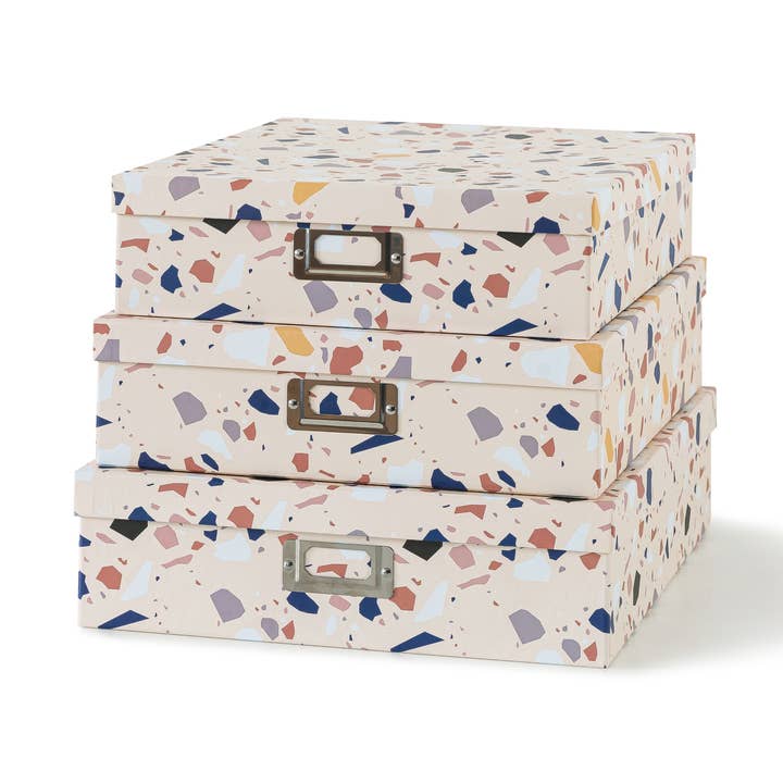 Set of 3 Terrazzo Print Decorative Cardboard Storage Boxes for wholesale by Soul & Lane