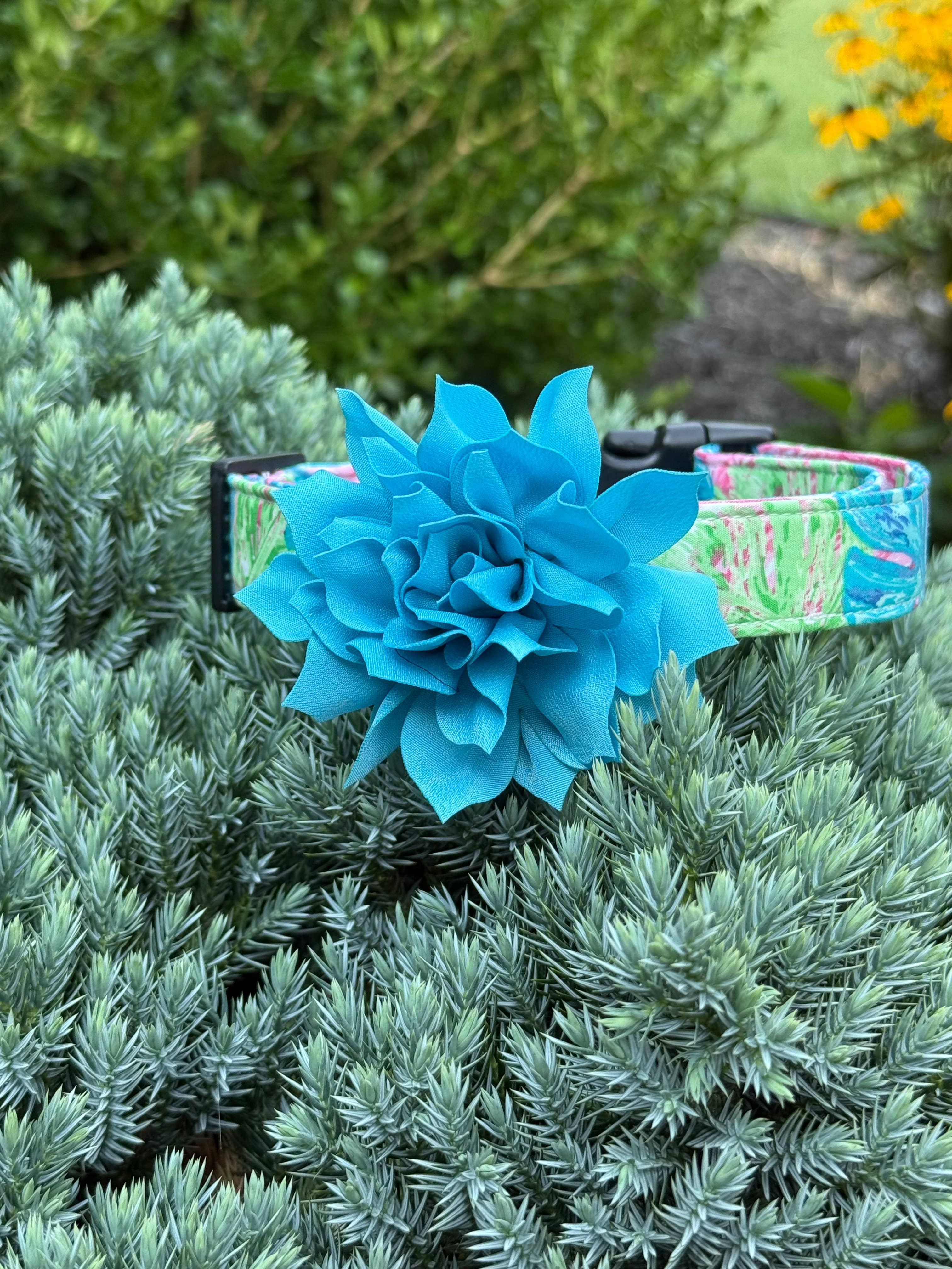 Dog Collar World - Vendita all'ingrosso Collare - Cani - Fiore soffice blu turchese1