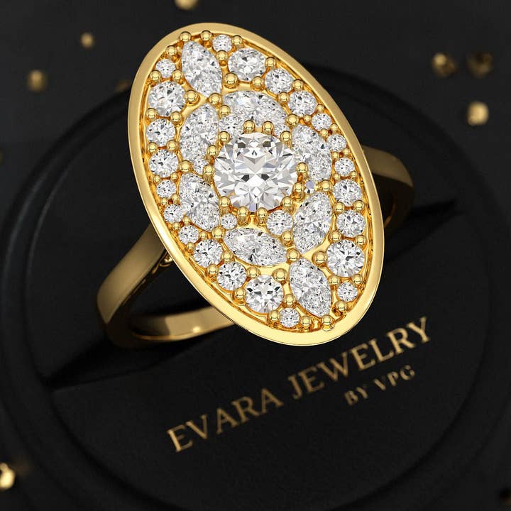 Oval Shape Diamond Mosaic Proposal Ring for wholesale by Evara Jewelry