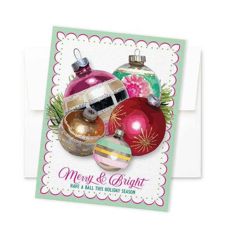 Christmas Card | Sparkling Ornaments with Vintage Vibe for wholesale by The Red Barn Press