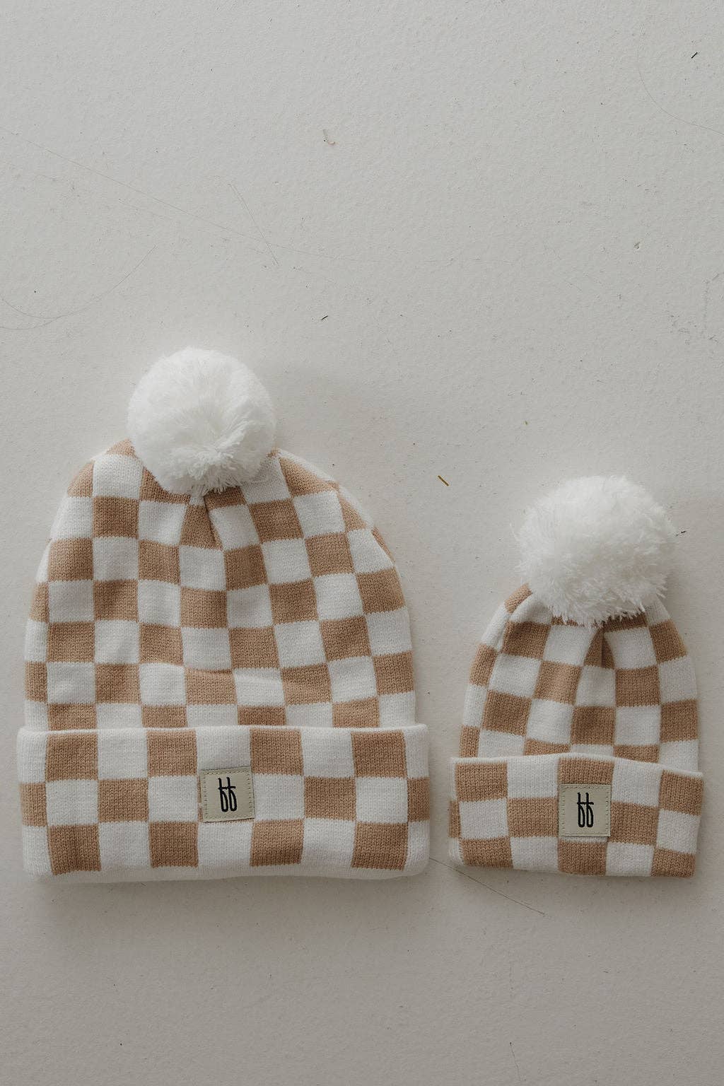 Forever French Baby - Wholesale Beanie - Kids - ff Knit Pom Top Beanie | Tan Checkerboard1