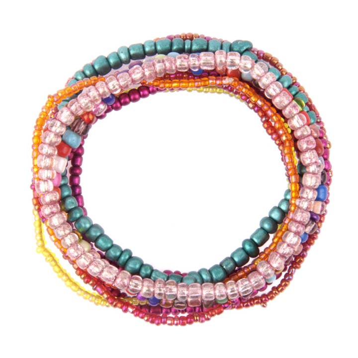 Beaded bracelets 8 pcs mulit colored with metallics fuchsia for wholesale by Erik & Mike