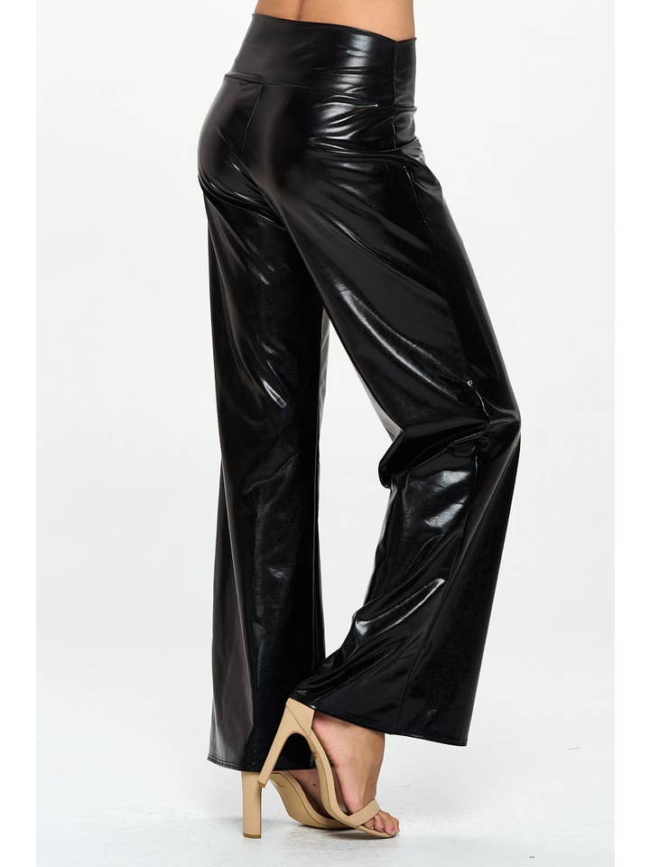 BLACK Made in USA Metallic Wide Leg Pants with Thick Waistband for wholesale on Faire