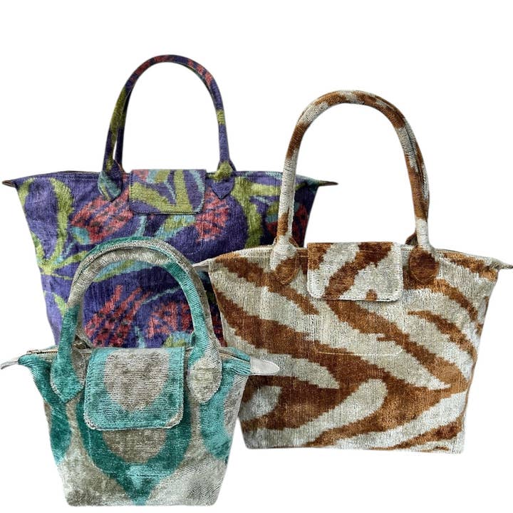 Silk Velvet Ikat Zippy Bag and other Purchase Wholesale ikat print fabric. Free Returns & Net 60 Terms on Faire trending on Faire.