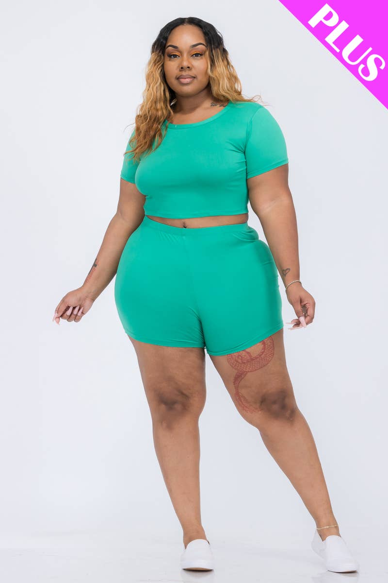 CAPELLA APPAREL - Wholesale Activewear Set - Women's - Plus Active Short Sleeve Crop Top shirt & Biker Shorts Set17