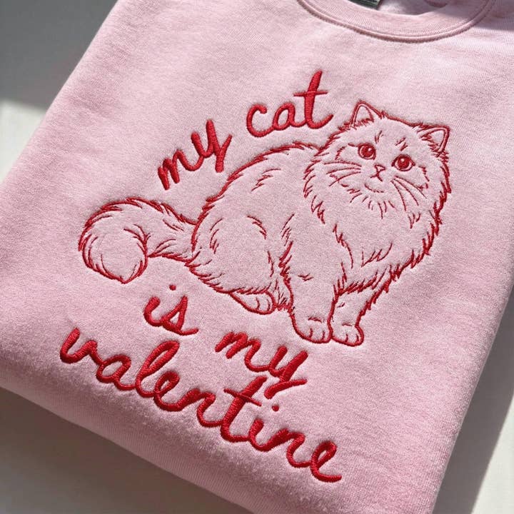 My Cat is my Valentine Sweater, Embroidered Cat Shirt for wholesale by ClevorFit