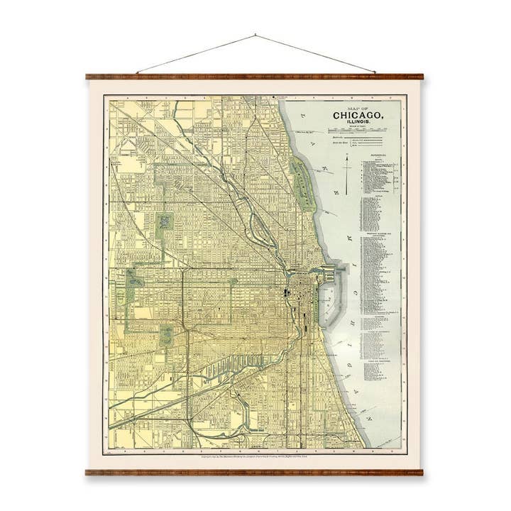 Chicago Map Vintage City Map on Ready to Hang Roll Down Canvas Decorative Wall Decor Map Scroll of Illinois for wholesale by Maps Vintage