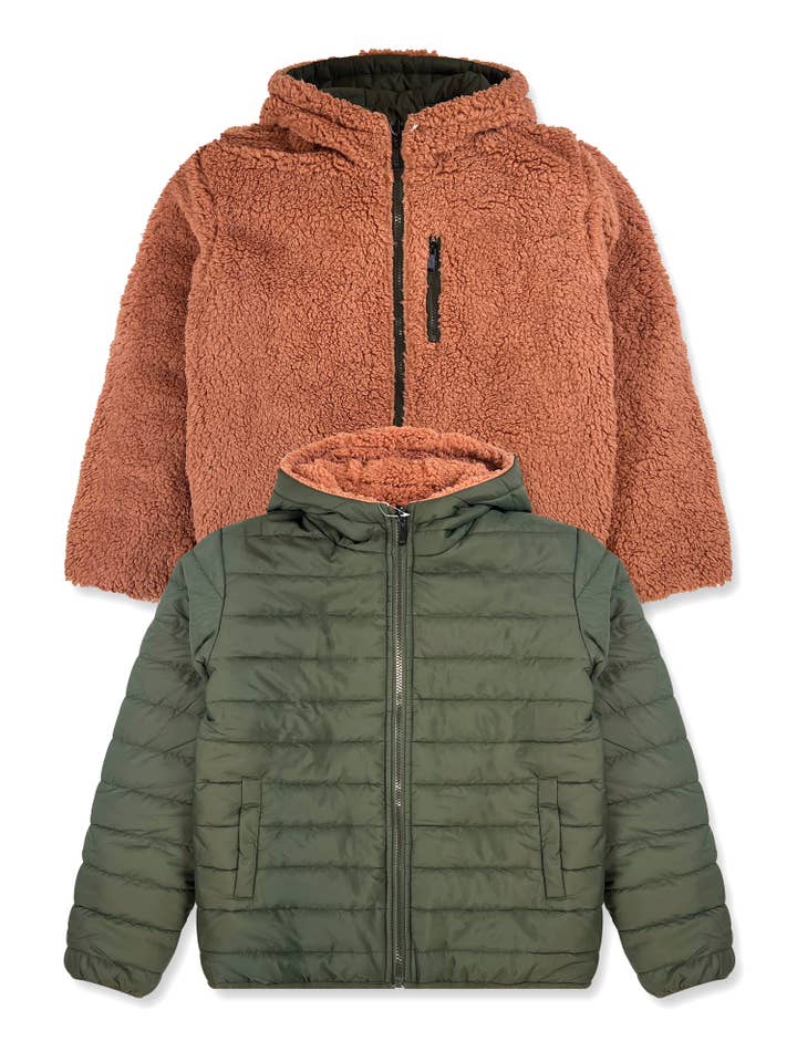 Chase USA International - Wholesale Puffer Jacket - Kids - Boys’ Reversible Jacket with Sherpa Lining #J484