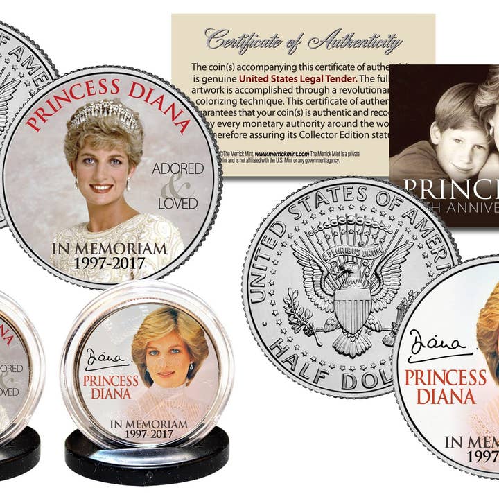 Princess Diana 20Th Memoriam Anniversary "Crown" Edition John F. Kennedy Half Dollar 2 Coin Set - Ships To U.S. Free And Fast for wholesale by The Merrick Mint