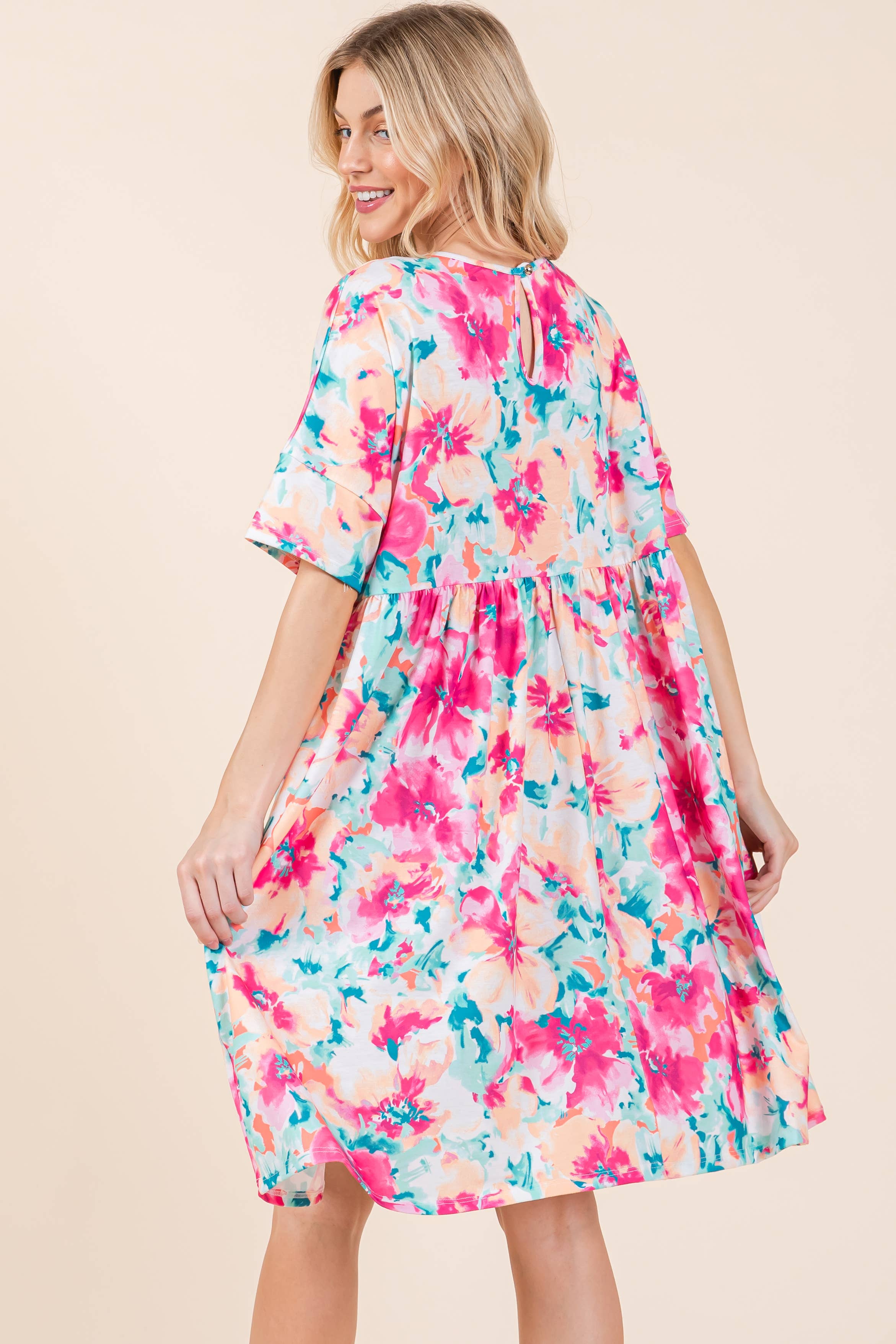 AS SHOWN DA1597 MINT-FUCHSIA SHIRRED DRESS for wholesale on Faire3