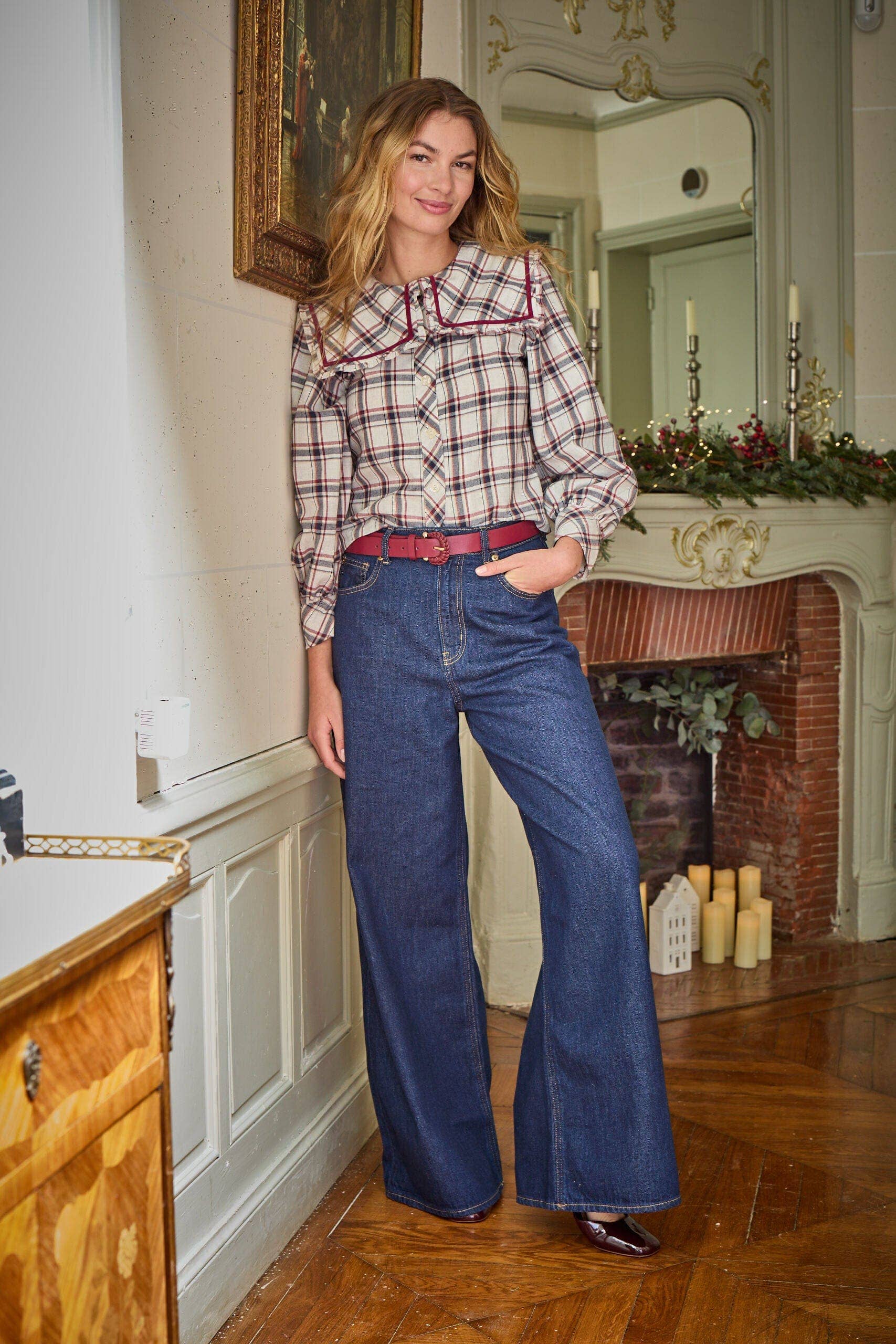 Kidiwi handmade - Wholesale Button Down Shirt - Women's - Paola, women's blouse in navy/burgundy tartan0