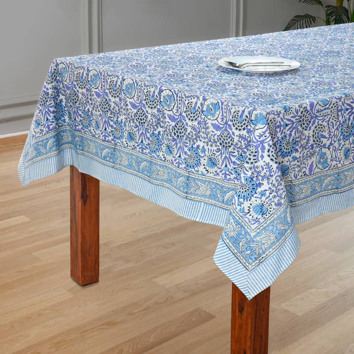Cotton Print Club - Wholesale Tablecloth - Aqua Blue Indian Hand Block Printed 100% Cotton tablecloth1
